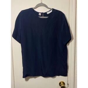 VALERIE STEVENS Navy Blue Silk Short Sleeve Top Women 14W